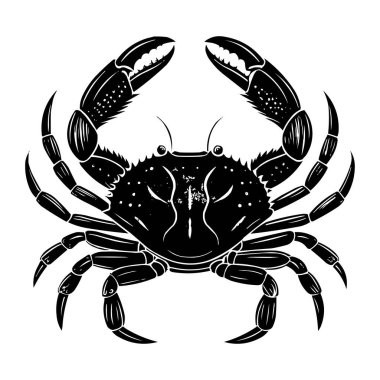 Beyaz Arkaplanda Siyah Yengeç Silueti Vektör İllüstrasyonu