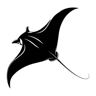 Manta Ray Vector İllüstrasyonu Siyah ve Beyaz Stingray Siluet Tasarımı