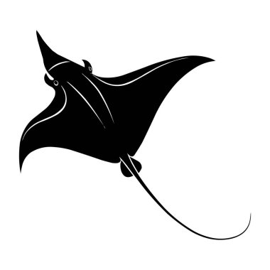 Manta Ray Vector İllüstrasyonu Siyah ve Beyaz Stingray Siluet Tasarımı