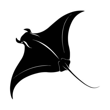 Manta Ray Vector İllüstrasyonu Siyah ve Beyaz Stingray Siluet Tasarımı