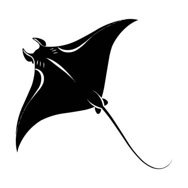 Manta Ray Vector İllüstrasyonu Siyah ve Beyaz Stingray Siluet Tasarımı
