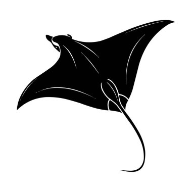 Manta Ray Vector İllüstrasyonu Siyah ve Beyaz Stingray Siluet Tasarımı