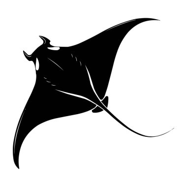Manta Ray Vector İllüstrasyonu Siyah ve Beyaz Stingray Siluet Tasarımı