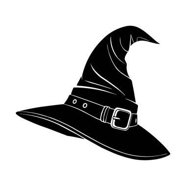 Siyah Cadı Şapkalı Vektör Silueti Cadılar Bayramı Sihirli Şapka Fotoğrafı Beyaz Arkaplanda