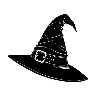 Siyah Cadı Şapkalı Vektör Silueti Cadılar Bayramı Sihirli Şapka Fotoğrafı Beyaz Arkaplanda
