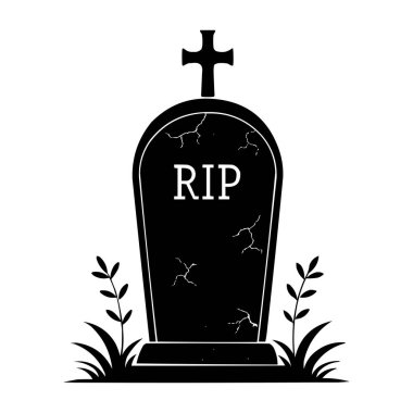 RIP Tombstone Vektör Silueti Mezar Taşı Çizimi Cadılar Bayramı ve Korku Tasarımı
