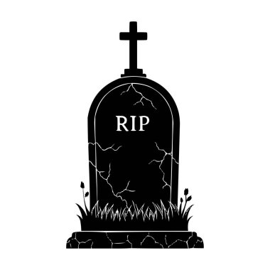 RIP Tombstone Vektör Silueti Mezar Taşı Çizimi Cadılar Bayramı ve Korku Tasarımı