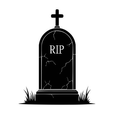 RIP Tombstone Vektör Silueti Mezar Taşı Çizimi Cadılar Bayramı ve Korku Tasarımı