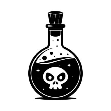 Zehirli İksir Şişe Vektörü Silueti Kafatası Sembollü Cadılar Bayramı Sihirli İksiri