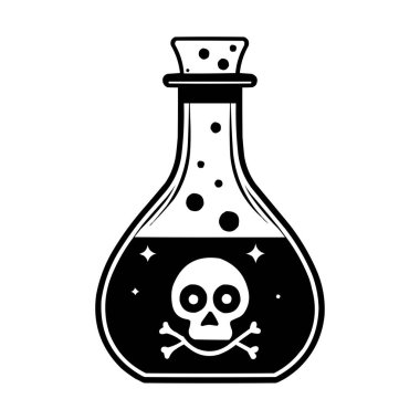 Zehirli İksir Şişe Vektörü Silueti Kafatası Sembollü Cadılar Bayramı Sihirli İksiri