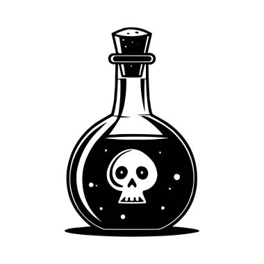 Zehirli İksir Şişe Vektörü Silueti Kafatası Sembollü Cadılar Bayramı Sihirli İksiri