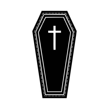 Kara Tabut ve Haç Minimalist Gotik Cadılar Bayramı Vektörü İllüstrasyonu