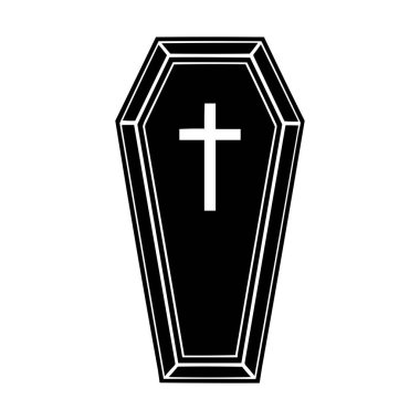 Kara Tabut ve Haç Minimalist Gotik Cadılar Bayramı Vektörü İllüstrasyonu