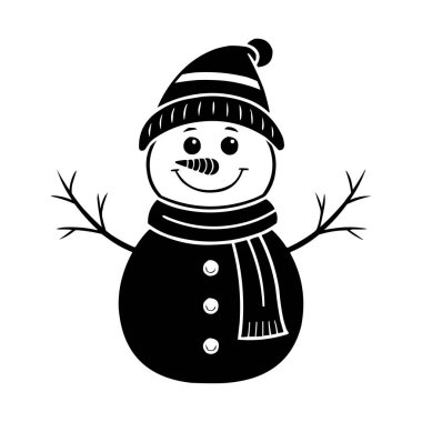 Kış Şapkalı Şirin Kardan Adam ve Eşarp Vektör Çizimi