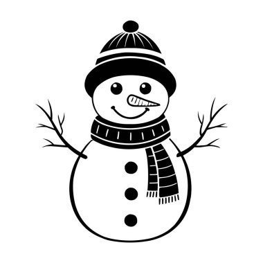 Kış Şapkalı Şirin Kardan Adam ve Eşarp Vektör Çizimi