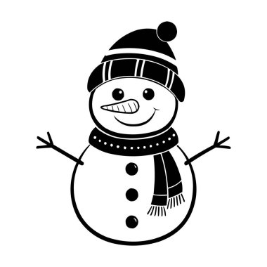 Kış Şapkalı Şirin Kardan Adam ve Eşarp Vektör Çizimi