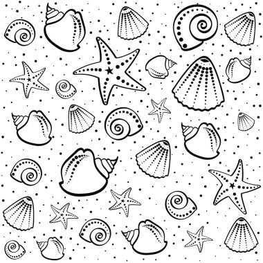 Yaz deniz kabukları lineart desen