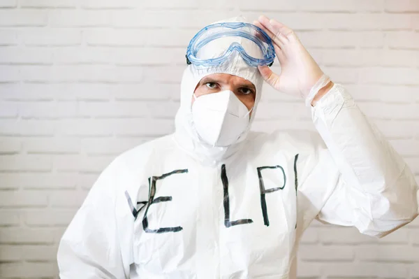 Enfermera Masculina Que Usa Traje Protector Ropa Trabajo Mientras Está — Foto de Stock