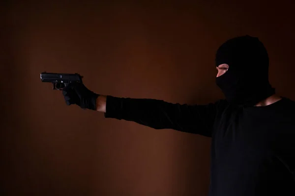 Series Caucasian Burglar Breaking House Gun Hand — Stock Photo, Image