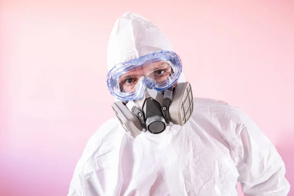 Retrato Enfermero Con Traje Protector Ropa Trabajo Con Gafas Protectoras — Foto de Stock