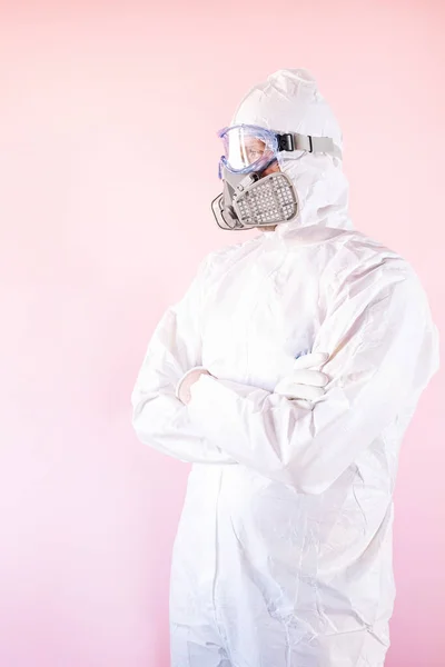 Retrato Enfermero Con Traje Protector Ropa Trabajo Con Gafas Protectoras — Foto de Stock