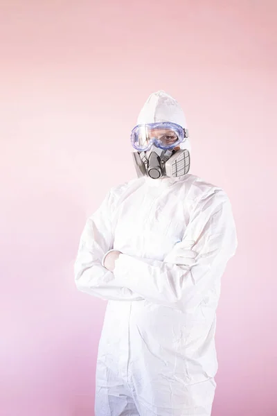 Retrato Enfermero Con Traje Protector Ropa Trabajo Con Gafas Protectoras — Foto de Stock
