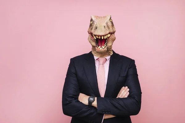 Portrait of man with lizard head and tie