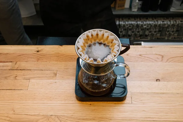 Filter coffee in special container for coffee preparation