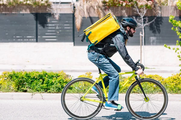 Man Who Works Delivering Food Courier High Speed City — Stock Photo, Image