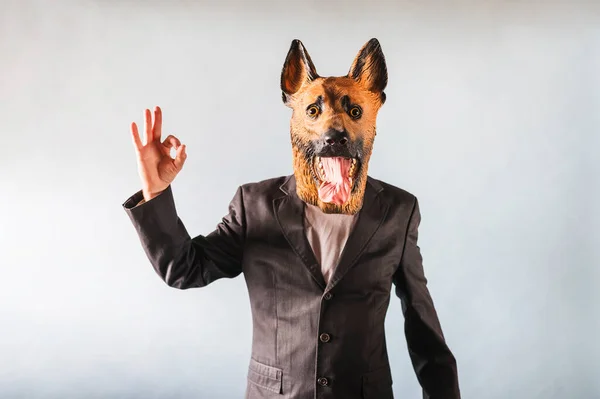 Ein Junger Mann Mit Einer Latex Hundekopfmaske Posiert Vor Der — Stockfoto