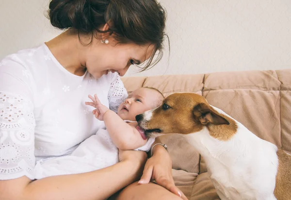 Mamá y bebé y mascota —  Fotos de Stock