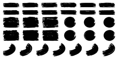 Mürekkep fırçası darbeleri. Grunge Fırça darbeleri hazır. Düz çizgi vektör fırça darbeleri. Siyah el çizgileri, lekeler, pürüzlü kalın boya dokusu. Boyalı tebeşir fırçaları
