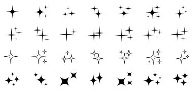 Işıltılı Simgeler ayarlandı. Parıldayan yıldızlar koleksiyonu. Parlak yıldız simgeleri. Yıldız simgeleri. Parlayan yıldızlar. Parıltı, parıltı. Noel vektör sembolleri. Parıldayan yıldız simgeleri. Simgeleri parlat. Yıldızlar vektör parıldar