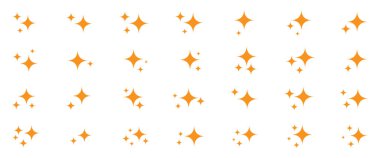 Parlayan yıldız, yanıp sönen yıldız, kıvılcımlar ve parıldayan şekiller. Bir dizi parlak Vektör yıldızı. Parlayan yıldız, kıvılcımlar ve ışıltılar vektörü şekillendirir. Parıldayan yıldız simgeleri. Simgeleri parlat. Yıldızlar vektör parıldar