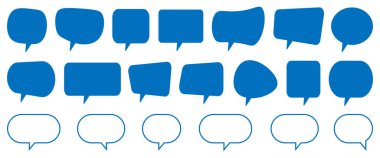 Konuşma balonu ayarlandı. Konuşma balonu. Çeşitli konuşma baloncukları farklı stil ve şekillerde dizayn edilir. Pankartlar için baloncuk konuşma vektörü, fiyat etiketleri, çıkartmalar, posterler, rozetler. Konuşma baloncukları koleksiyonu.