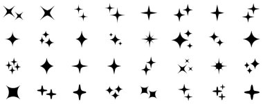 Işıltılı Simgeler ayarlandı. Parıldayan yıldızlar koleksiyonu. Parlak yıldız simgeleri. Katran parlayan ikon, yanıp sönen yıldız, kıvılcımlar ve parıldayan şekiller. Yıldız simgeleri. Parlayan yıldızlar. Parıltı, parıltı. Noel vektör sembolleri. Parıldayan yıldız simgeleri. Simgeleri parlat. 