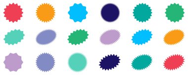 Satış etiketi, fiyat etiketi, yıldız patlaması, kalite, güneş patlaması rozetleri, retro starlar. Retro Etiket Estetik Eleman Şekil Kümesi buruşmuş eski kağıt dokusu ile. Çember Dalgalı kenar simgesi kümesi ögesi