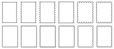 Posta pulu yerleştirildi. Model posta pulları. Boş posta pulları. Posta pulu çerçevesi ve sınır. Zigzag kenarı ve deniz tarağı kenarı. Zigzag kenarlı dikdörtgen şekil.