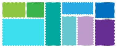 Dalgalı kenar çerçeve ya da şekil. Kare biçiminde çerçeveler ve zigzag kenarlı çeşitli boyutlarda dikdörtgenler. Zigzag kenarlı çerçeve kümesi, istiridye kenarı şekli