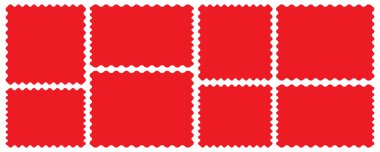 Dalgalı kenar şekilleri. Çerçeve setleri zigzag kenarlı, deniz tarağı kenarı şekilli. Dikdörtgen şekilli çerçeve, zikzak kenarlı. zikzak çerçevesi. Geometrik zig zag dalgalı kenar çıkartmaları, çerçeveler, şekiller.