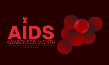 Kırmızı Kurdele ve Tıbbi ikon, kurdele arkaplan ve yaratıcı Şekiller Farkındalık Şablonu ile AIDS Farkındalığı Ay Posteri Tasarımı. Web tarayıcısı için Dijital Sancak ve Arkaplan