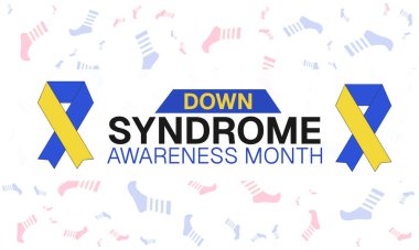 Down Sendromu Bilinç Ayı Ekim Posteri Mavi ve Sarı Kurdele Sembol Tasarımı Sağlık Kampanyası İçin Kapsayıcı Şablonu, İnternet tarayıcısı için Farkındalık Arkaplanı