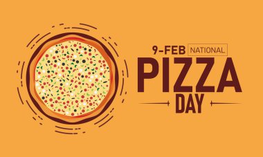 Ulusal Pizza Günü Afişi ve Arkaplan Tasarımı Şablonu Napoli Margherita Dilimli Pepperoni Derin Tabak Odun Ateşi İllüstrasyonu 9 Şubat Küresel Gıda Kutlama Teması