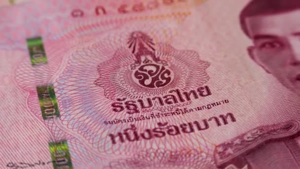 Monogramma del re Maha Vajiralongkorn su banconota da 100 baht — Video Stock