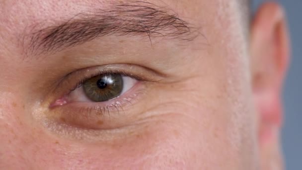 Homem olhar marrom olho, pupila com íris — Vídeo de Stock