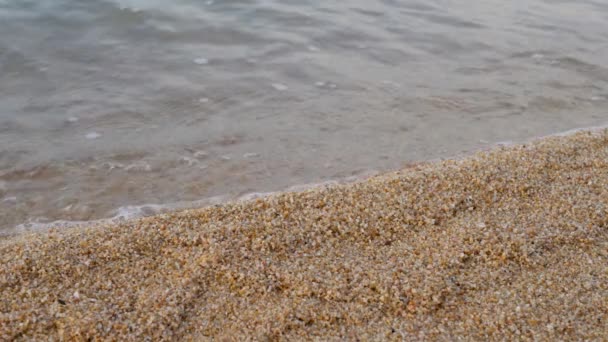 Волны на берегу моря на песчаном пляже — стоковое видео