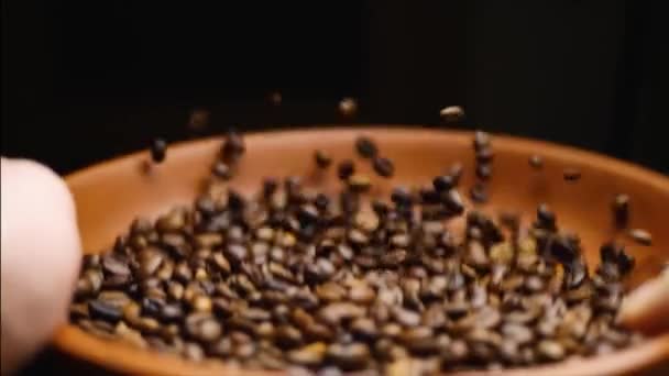 Öğütücüden Önce Kızarmış Kahverengi Kahve — Stok video