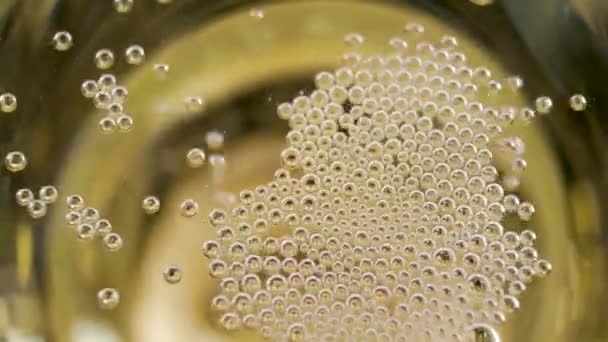 Gold bright champagne pouring and foaming in glasses — Stock video