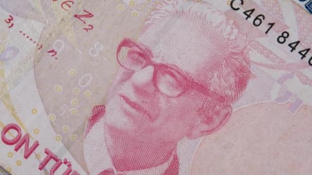 Reverse of 10 lira paper bill with portret of Turkish mathematician Cahit Arf — Stock Video