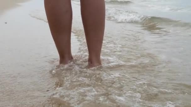 Frauenbeine am sandigen Ufer — Stockvideo